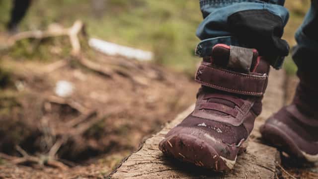 Familj på vandring i skogen, Västra Götalands län.